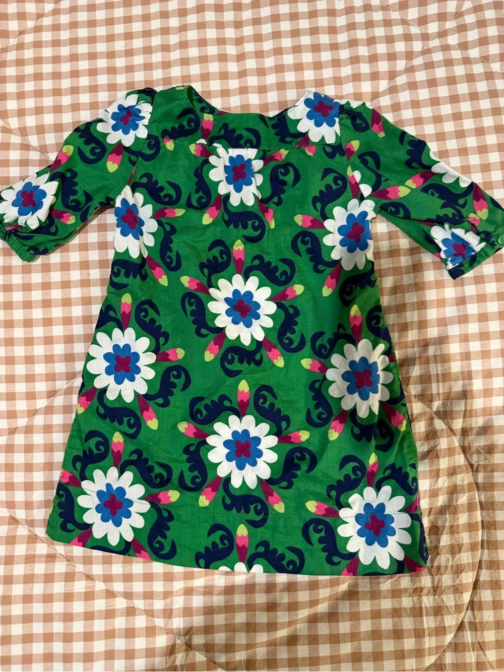 Baby Gap Toddlers Size 3years Green Dress Spring Flowers Medallions Soft Cotton